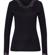 Dana Tencel™ V-Neck Top With Lace Trim | Black 71841-019
